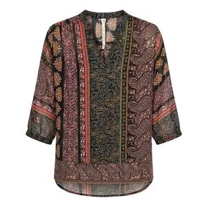 Uncle Frank Women's XS Multicolor Paisley Floral Dolman Sleeve Shirt Semi-Sheer